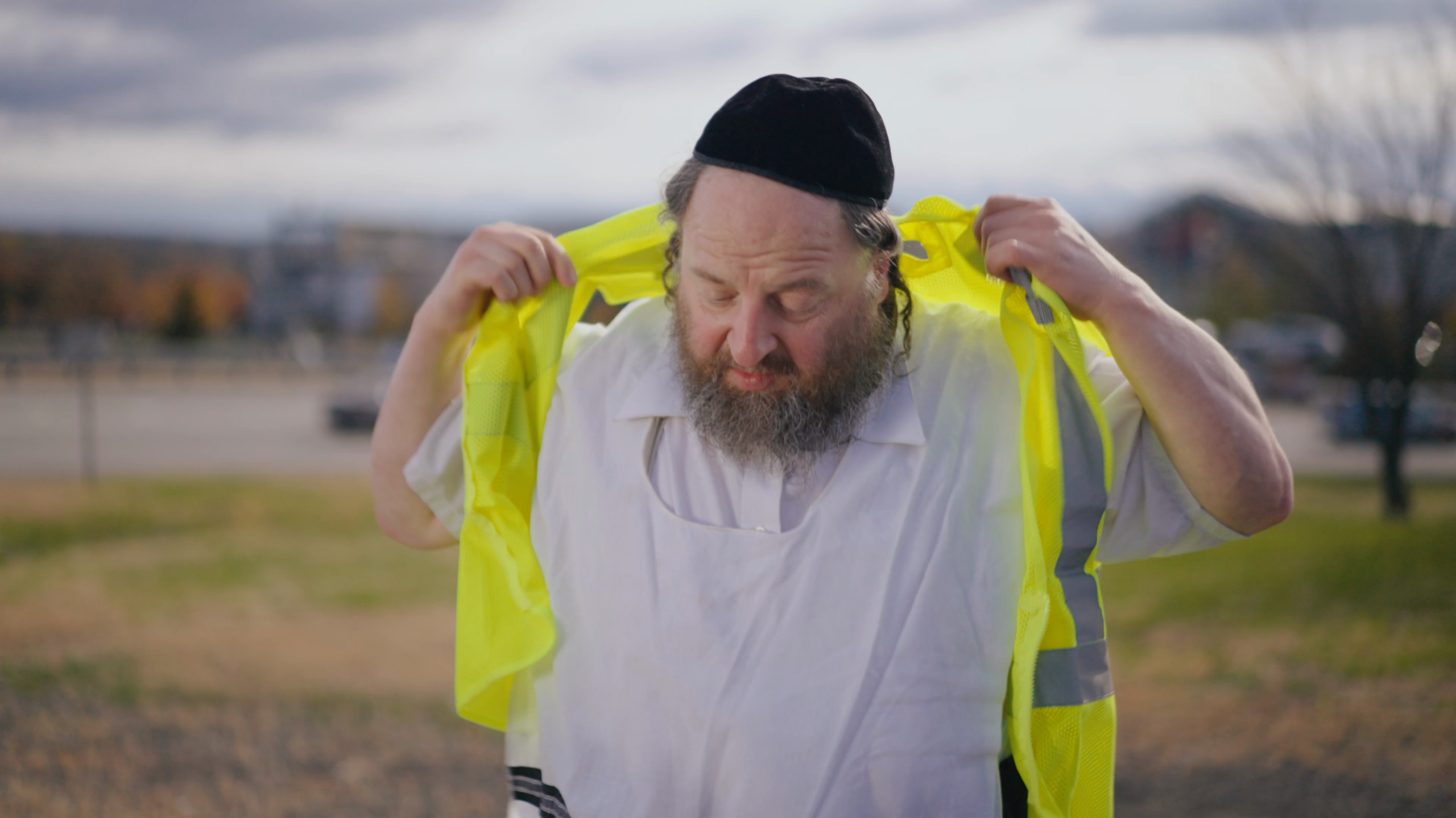 Before: Silver beard in outdoor scene